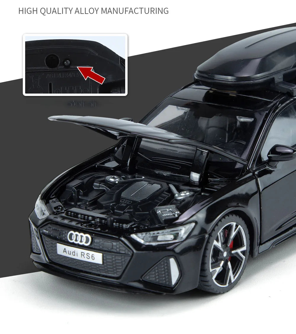 Model Audi RS6 1:32 – Hračka Auto s Zvukem a Světlem, Otevírací Dveře, Slitina, Diecast, Sběratelská Hračka pro Chlapce a Dospělé, Festivalový Dárek