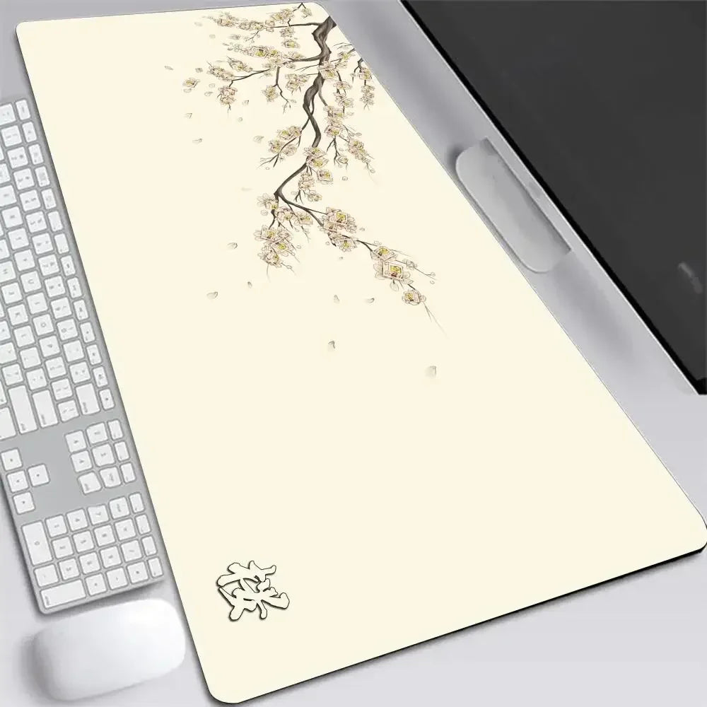 Japonská Sakura Herní Podložka pod Myš XXL – Šedá Deskmat pro Notebook, Klávesnici i Kancelář