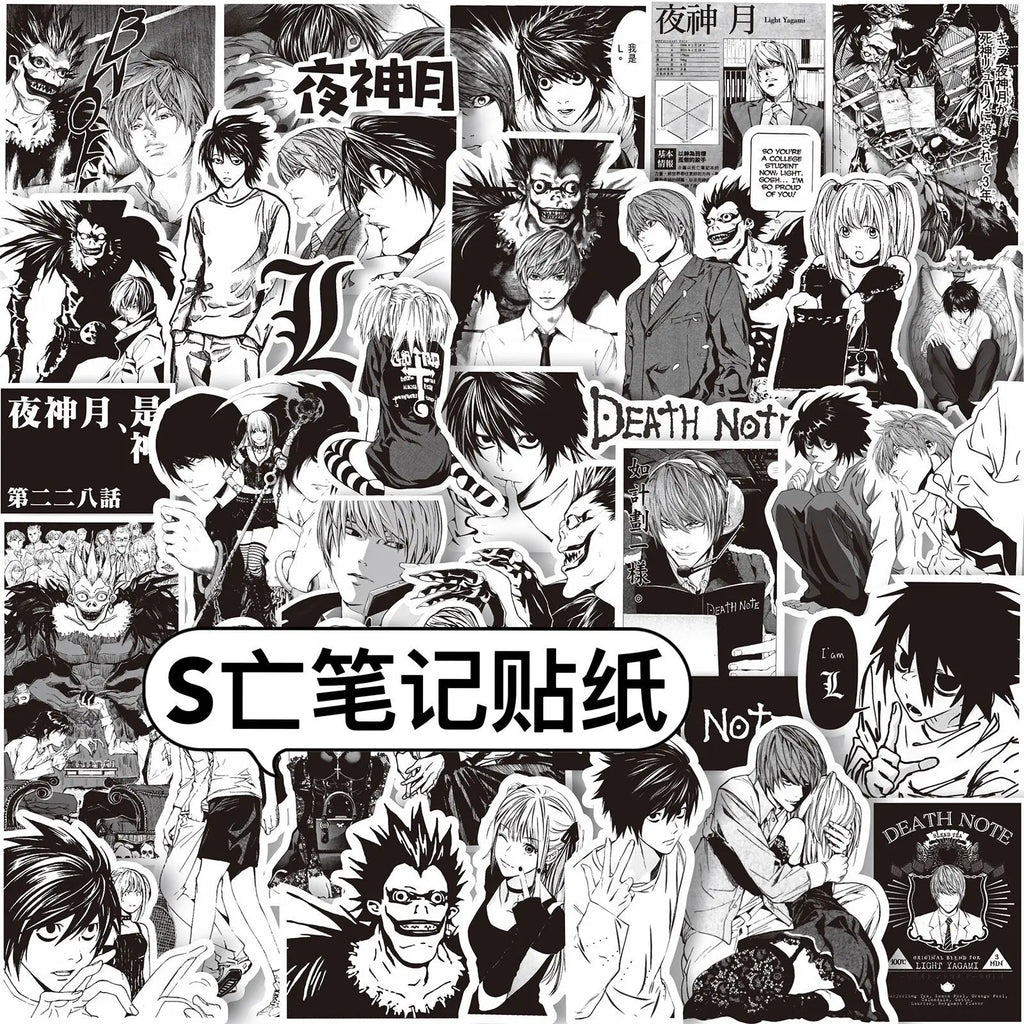 65ks černobílých Death Note samolepek.