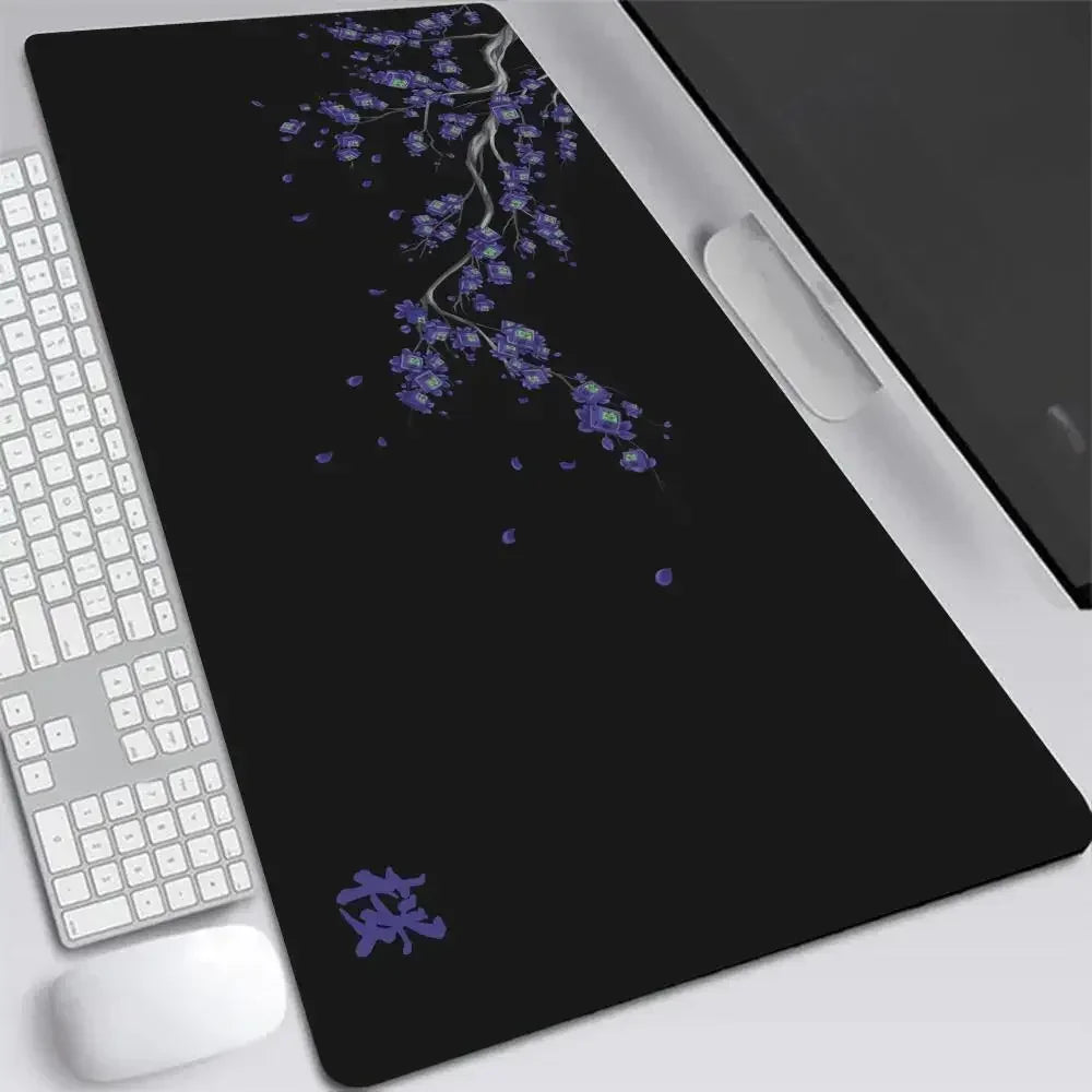 Japonská Sakura Herní Podložka pod Myš XXL – Šedá Deskmat pro Notebook, Klávesnici i Kancelář