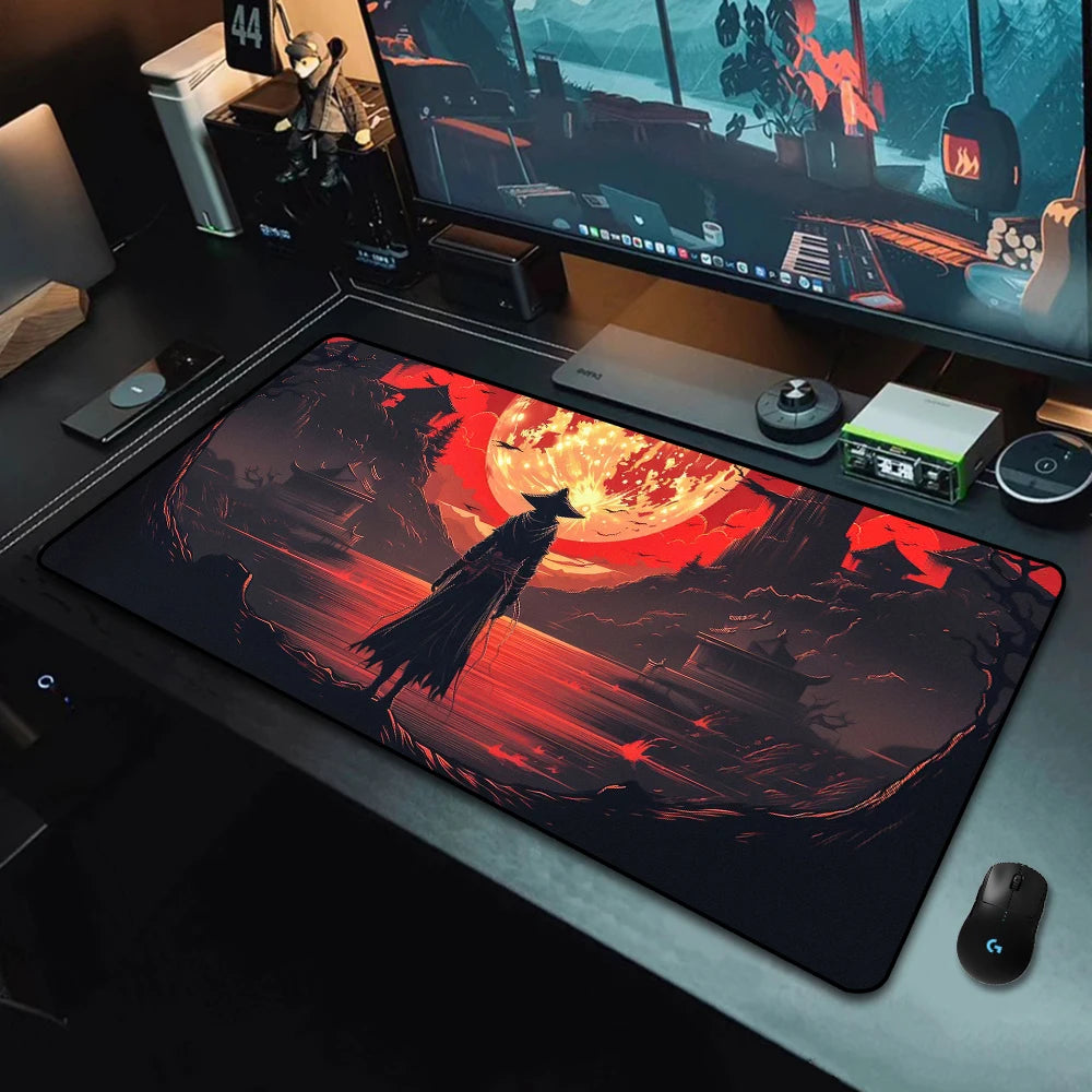 Stylová Japonská Samurajská Herní Podložka pod Myš – Velká Měkká Gumová Deskmat s Protiskluzem pro Klávesnici i Stůl