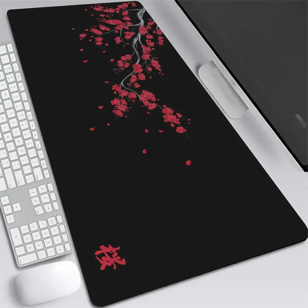 Japonská Sakura Herní Podložka pod Myš XXL – Šedá Deskmat pro Notebook, Klávesnici i Kancelář
