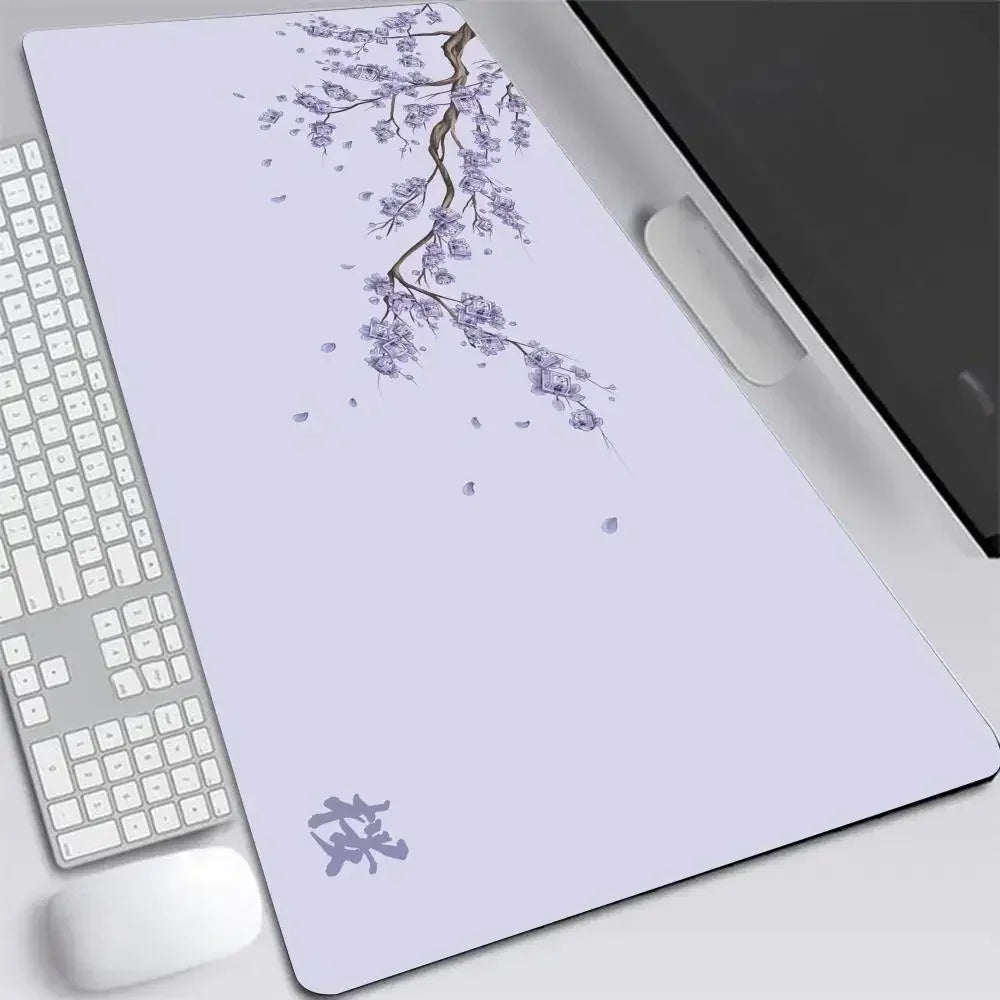 Japonská Sakura Herní Podložka pod Myš XXL – Šedá Deskmat pro Notebook, Klávesnici i Kancelář