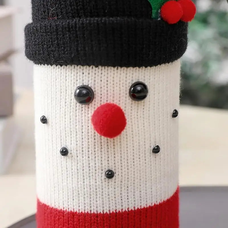 Vánoční Obal na Láhev Vína – Kreativní Pletený Santa Claus a Sněhulák, Dekorace na Sváteční Párty a Stůl