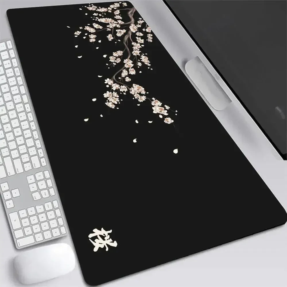 Japonská Sakura Herní Podložka pod Myš XXL – Šedá Deskmat pro Notebook, Klávesnici i Kancelář