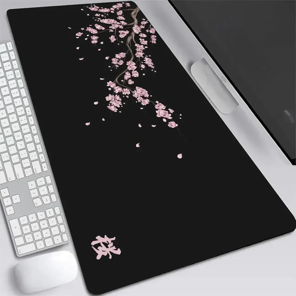 Japonská Sakura Herní Podložka pod Myš XXL – Šedá Deskmat pro Notebook, Klávesnici i Kancelář