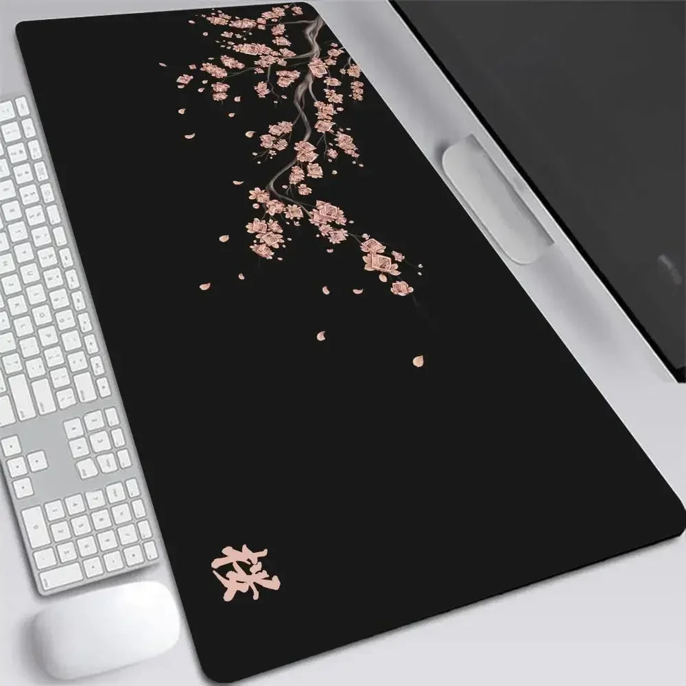 Japonská Sakura Herní Podložka pod Myš XXL – Šedá Deskmat pro Notebook, Klávesnici i Kancelář
