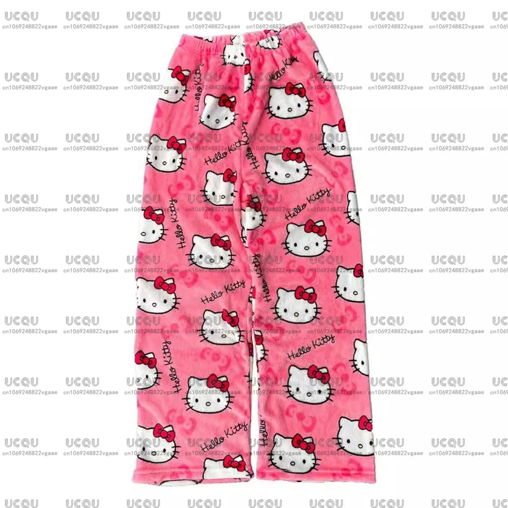 Hello Kitty flanelové pyžamové kalhoty – Y2K styl, podzim/zima, unisex