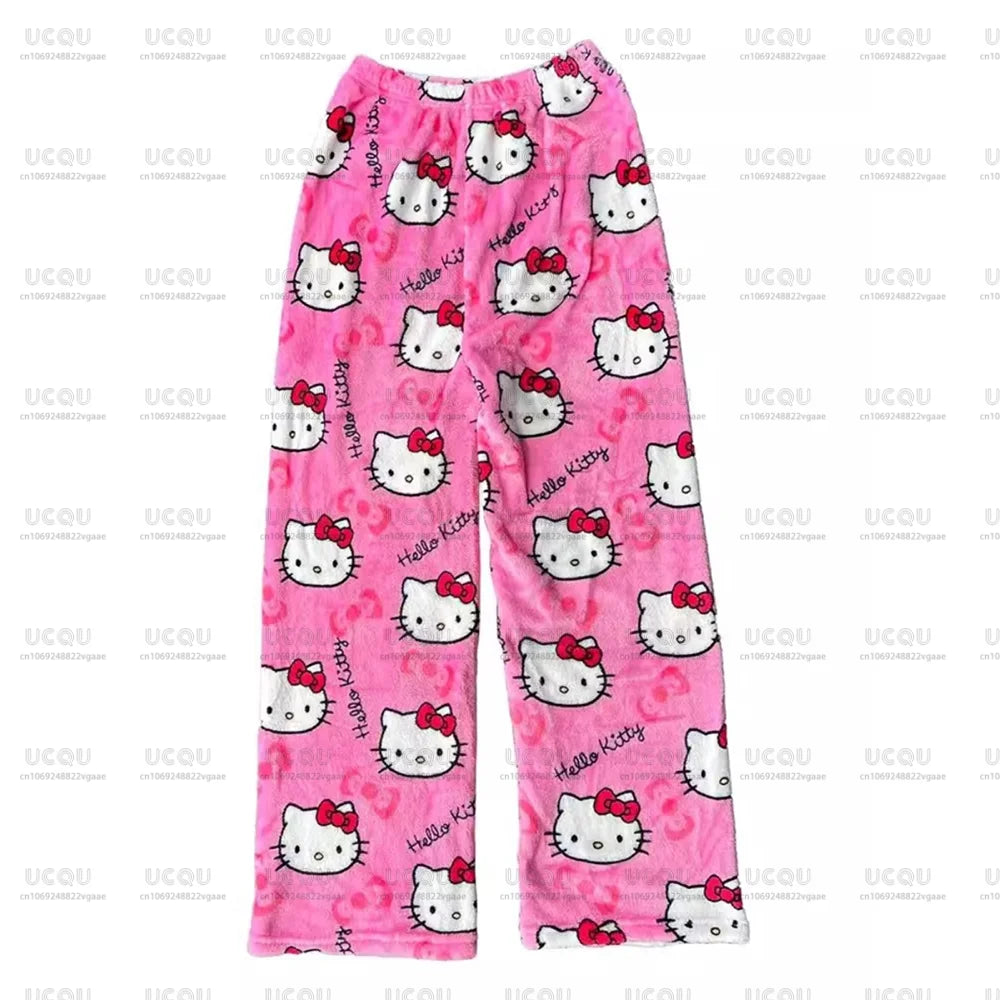 Hello Kitty flanelové pyžamové kalhoty – Y2K styl, podzim/zima, unisex