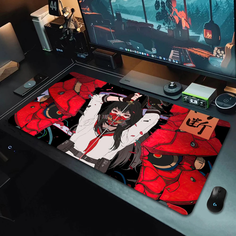 Stylová Japonská Samurajská Herní Podložka pod Myš – Velká Měkká Gumová Deskmat s Protiskluzem pro Klávesnici i Stůl