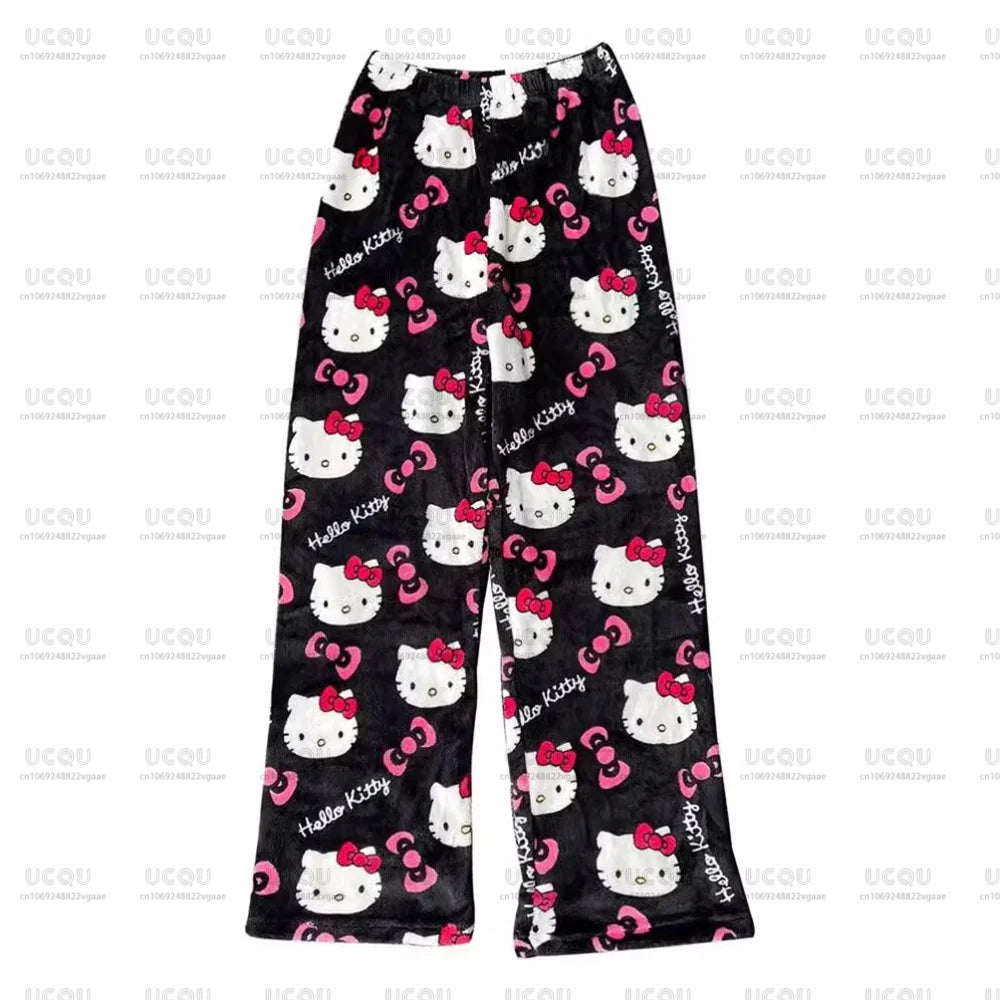 Hello Kitty flanelové pyžamové kalhoty – Y2K styl, podzim/zima, unisex